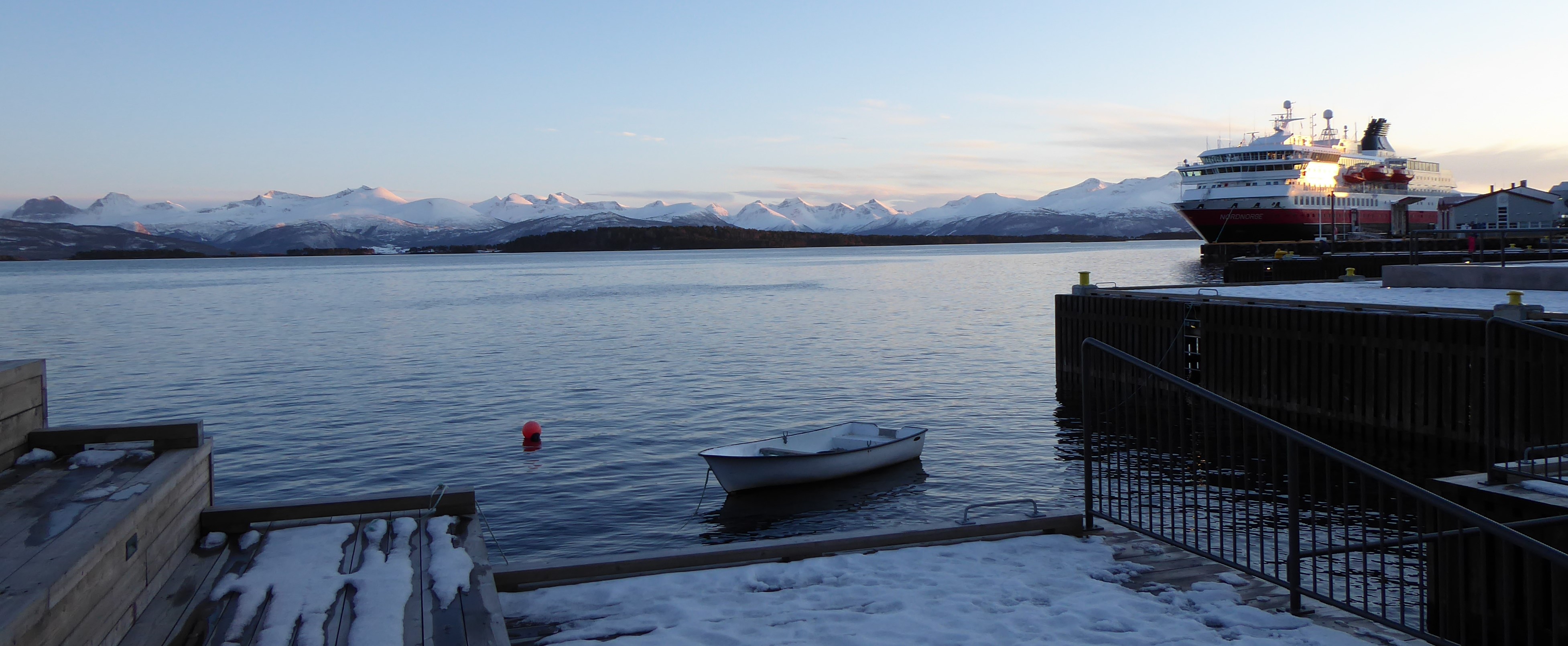 snowy mountains and ship