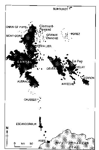 The chain of volcanoes from the Chain de Puys to Cap d'Agde