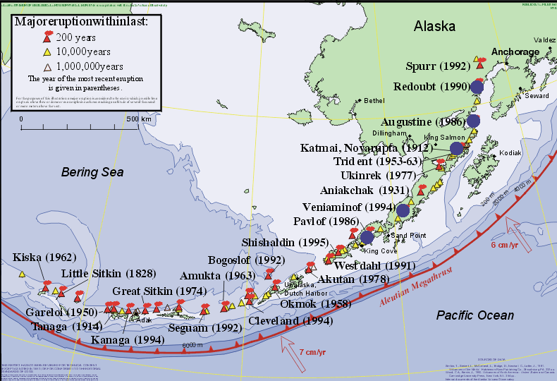 Map showing Alaska's  Volcanoes