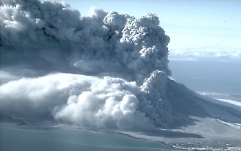 Pyroclastic flow travelling down Augustine 