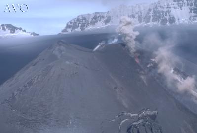 Picture showing strombolian eruption of Veniaminof